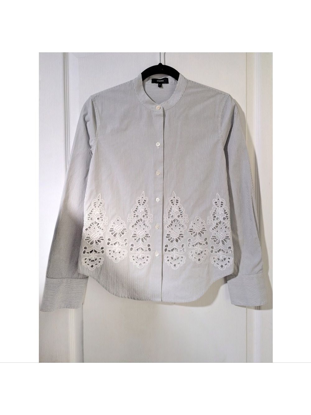 Theory | Weylend Ashland Stripe Lace Inset Blouse